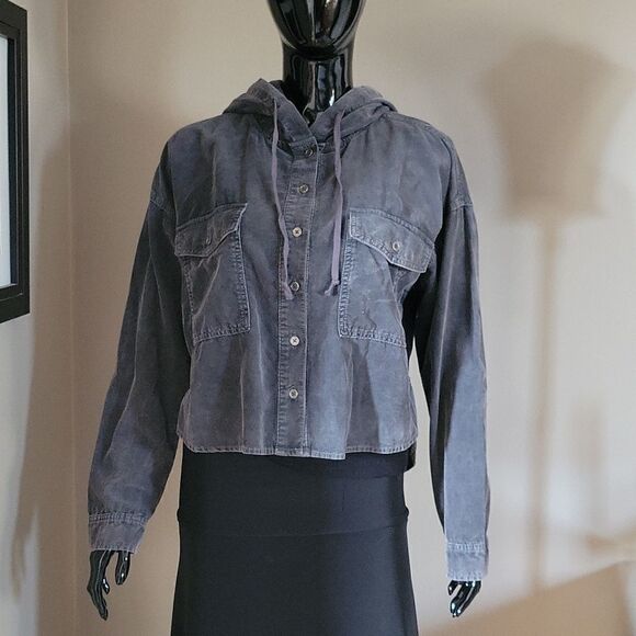 Blue Indigo Cropped High-Low Hooded Jacket - Picture 1 of 9